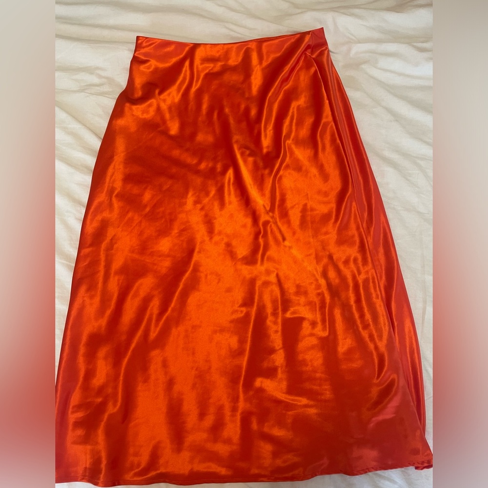 Nicole Miller Radiant Orange Satin Midi Skirt